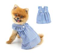 PAIDEFUL Vestido de doble capa para perro pequeño, falda de princesa a rayas, ligera, transpirable, con volantes, suave y acogedora, ropa de verano para chihuahua, ropa de gato, azul, XL