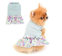 PAIDEFUL Vestido de Flores para Perros Pequeños y Medianos Gatos Niñas Camiseta de Chaleco de Algodón Suave Falda con Volantes Transpirables Cachorro Chihuahua Yorkie Ropa Mascota Primavera Verano M