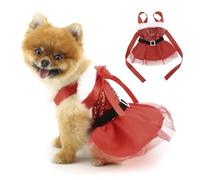 PAIDEFUL Vestido de Navidad para perros pequeños, falda de tul con cinturón de lentejuelas, lazo y nudo de lazo, vestidos de princesa de Papá Noel, a la moda, para vacaciones, cosplay, disfraz de