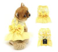 PAIDEFUL Vestido para perro, vestido de tutú de princesa con lazo de lujo para perras, falda de malla para mascotas con lentejuelas, flores, gatos, cachorros, trajes de fiesta de boda, ropa de