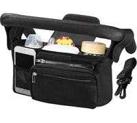 PAIKIUU Organizador para cochecito de bebé, organizador para cochecito, bolsa organizadora para cochecito, bolsa organizadora con 3 soportes aislados para bebidas, bolsillo con cremallera, correa de