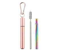 Pailles De Voyage Réutilisables Avec Étui - Ensemble De Pailles Pliantes En Acier Inoxydable | Paille Écologique Portable Avec Et Brosse De Nettoyage