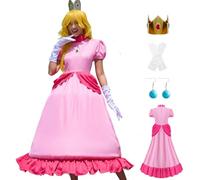 PAINEOMN Vestido de princesa para mujer, disfraz de princesa de Halloween, disfraz de corona, aretes, guantes para adulto, melocotón 2, Large