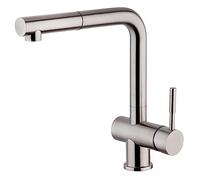 Paini Grifo mezclador monomando para cocina, inoxidable, fregadero de ducha extraíble, diseño moderno, íntegramente fabricado y fabricado en Italia