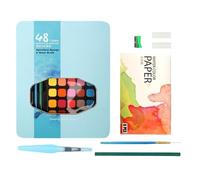 Paint Adult Set, 48 Color Paint Kit, Tinplate Palette, Travel Art Supplies for Beginners, Professional Artists, Portable Case, Rich Pigments, and Art Projects, 23 x 18,5 x 2,5 cm
