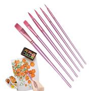 Paint Brushes Set, Art Paint Brush, Drawing Tools, Soft Nylon Bristles, Ergonomic Handles, for Gouache Ink Rock Notebook Scrapbook Cards, Multi Size Multi Color 6 Pieces