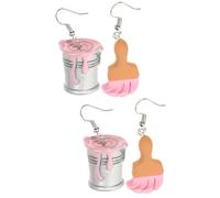 Paint Bucket Girl Lady Asymmetrical Painter Drop Fun Unique Novelty Locket Funky Earrings for Women Resin