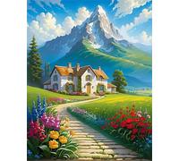 Paint by Number for Adult,Field House Path DIY Oil Painting Kits on Canvas for Beginner,with Brushes and Acrylic Pigment,Paint by Numbers Arts and Crafts Kit for Home Decor Without Frame,40x50cm