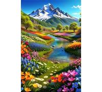 Paint by Number for Adult,Flower Fields Creek DIY Oil Painting Kits on Canvas for Beginner,with Brushes and Acrylic Pigment,Paint by Numbers Arts and Crafts Kit for Home Decor with frame,50x65cm