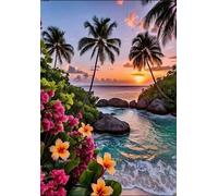 Paint by Number for Adult,Flowers Sunset Beach DIY Oil Painting Kits on Canvas for Beginner,with Brushes and Acrylic Pigment,Paint by Numbers Arts and Crafts Kit for Home Decor Without Frame,55x70cm