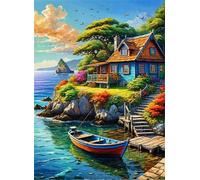 Paint by Number for Adult,Houses Coastal DIY Oil Painting Kits on Canvas for Beginner,with Brushes and Acrylic Pigment,Paint by Numbers Arts and Crafts Kit for Home Decor with frame,50x65cm