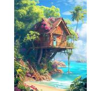 Paint by Number for Adult,Island House Sea DIY Oil Painting Kits on Canvas for Beginner,with Brushes and Acrylic Pigment,Paint by Numbers Arts and Crafts Kit for Home Decor with frame,50x65cm