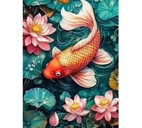 Paint by Number for Adult,Koi Lotus DIY Oil Painting Kits on Canvas for Beginner,with Brushes and Acrylic Pigment,Paint by Numbers Arts and Crafts Kit for Home Decor with frame,50x65cm
