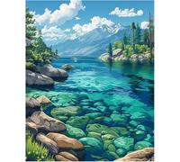 Paint by Number for Adult,Lake Stone Cloud DIY Oil Painting Kits on Canvas for Beginner,with Brushes and Acrylic Pigment,Paint by Numbers Arts and Crafts Kit for Home Decor with frame,50x65cm