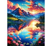 Paint by Number for Adult,Lake Sunset DIY Oil Painting Kits on Canvas for Beginner,with Brushes and Acrylic Pigment,Paint by Numbers Arts and Crafts Kit for Home Decor Without Frame,55x70cm