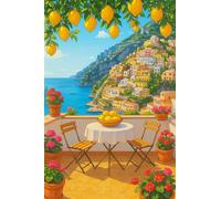 Paint by Number for Adult,Lemon Coast Village DIY Oil Painting Kits on Canvas for Beginner,with Brushes and Acrylic Pigment,Paint by Numbers Arts and Crafts Kit for Home Decor with frame,50x65cm