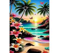 Paint by Number for Adult,Lily Beach Sunset DIY Oil Painting Kits on Canvas for Beginner,with Brushes and Acrylic Pigment,Paint by Numbers Arts and Crafts Kit for Home Decor with frame,30x40cm