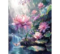 Paint by Number for Adult,Lotus River DIY Oil Painting Kits on Canvas for Beginner,with Brushes and Acrylic Pigment,Paint by Numbers Arts and Crafts Kit for Home Decor with frame,60x90cm