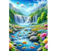 Paint by Number for Adult,Nature River Flower DIY Oil Painting Kits on Canvas for Beginner,with Brushes and Acrylic Pigment,Paint by Numbers Arts and Crafts Kit for Home Decor Without Frame,40x50cm
