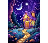 Paint by Number for Adult,Night House Moon DIY Oil Painting Kits on Canvas for Beginner,with Brushes and Acrylic Pigment,Paint by Numbers Arts and Crafts Kit for Home Decor with frame,50x65cm