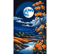 Paint by Number for Adult,Night Landscape Moon DIY Oil Painting Kits on Canvas for Beginner,with Brushes and Acrylic Pigment,Paint by Numbers Arts and Crafts Kit for Home Decor with frame,50x65cm