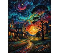 Paint by Number for Adult,Night Town DIY Oil Painting Kits on Canvas for Beginner,with Brushes and Acrylic Pigment,Paint by Numbers Arts and Crafts Kit for Home Decor Without Frame,40x50cm