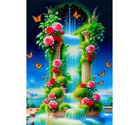 Paint by Number for Adult,Plant Flower Waterfall DIY Oil Painting Kits on Canvas for Beginner,with Brushes and Acrylic Pigment,Paint by Numbers Arts and Crafts Kit for Home Decor with frame,60x90cm