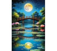 Paint by Number for Adult,Pond Bridge Moon DIY Oil Painting Kits on Canvas for Beginner,with Brushes and Acrylic Pigment,Paint by Numbers Arts and Crafts Kit for Home Decor with frame,50x65cm