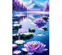 Paint by Number for Adult,Purple Lotus Sea DIY Oil Painting Kits on Canvas for Beginner,with Brushes and Acrylic Pigment,Paint by Numbers Arts and Crafts Kit for Home Decor with frame,50x65cm