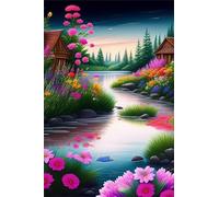 Paint by Number for Adult,River Flower DIY Oil Painting Kits on Canvas for Beginner,with Brushes and Acrylic Pigment,Paint by Numbers Arts and Crafts Kit for Home Decor with frame,50x65cm