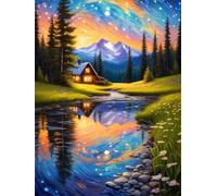 Paint by Number for Adult,River Starry Sky DIY Oil Painting Kits on Canvas for Beginner,with Brushes and Acrylic Pigment,Paint by Numbers Arts and Crafts Kit for Home Decor Without Frame,40x50cm