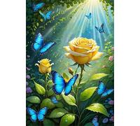 Paint by Number for Adult,Rose Butterfly Yellow DIY Oil Painting Kits on Canvas for Beginner,with Brushes and Acrylic Pigment,Paint by Numbers Arts and Crafts Kit for Home Decor Without Frame,40x50cm