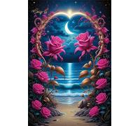 Paint by Number for Adult,Rose Moon Sea DIY Oil Painting Kits on Canvas for Beginner,with Brushes and Acrylic Pigment,Paint by Numbers Arts and Crafts Kit for Home Decor Without Frame,40x50cm