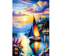 Paint by Number for Adult,Sailboat Lake Sunset DIY Oil Painting Kits on Canvas for Beginner,with Brushes and Acrylic Pigment,Paint by Numbers Arts and Crafts Kit for Home Decor with frame,50x65cm