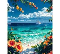 Paint by Number for Adult,Sea Morning Glory DIY Oil Painting Kits on Canvas for Beginner,with Brushes and Acrylic Pigment,Paint by Numbers Arts and Crafts Kit for Home Decor with frame,50x65cm