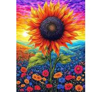 Paint by Number for Adult,Sunflower Flower Field DIY Oil Painting Kits on Canvas for Beginner,with Brushes and Acrylic Pigment,Paint by Numbers Arts and Crafts Kit for Home Decor with frame,50x65cm