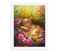 Paint by Numbers A Cozy Cat Nestled Among Colorful Flowers Kit de pintura digital para adultos, crea tu propia escena mágica, suministros de arte sin marco, 40 x 50 cm