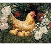 Paint by Numbers for Adults with Frame Mother Hen Flower,Adult paint by numbers Canvas Kits 60x90cm,DIY Hand Painted Oil Painting Kit with 3 Brushes and Acrylic Paint,Home Decor