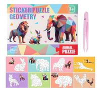Paint by Sticker Kids - Geometric Animal Puzzle | A4 Activity Book with Reusable Adhesive Pieces Paper Pages with Color Guided Layout Creative Category Toy and Skill Building Art Kit for School Home