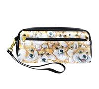 Paint Corgi - Estuche para lápices con patrón de cabeza de perro, bolsa de piel sintética con cremallera para niños y niñas, suministros escolares y de oficina
