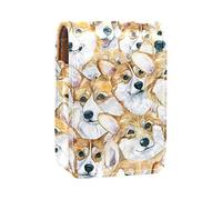 Paint Corgi - Estuche portátil para pintalabios con diseño de cabeza de perro, mini caja de almacenamiento para pintalabios o organizador con espejo para mujer, Varios colores, 9.5x2x7 cm/3.7x0.8x2.7 in