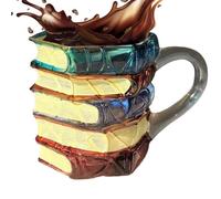 Painted Book Mug - 3D Painted Glass Reading Drinkware,Stacked Books Coffee Mug Drink Cups - for Women Men Readers Bookish Teacher Home Library Office Travel Tea Milk Water Juice