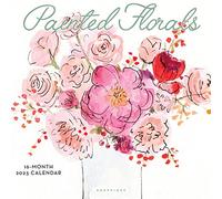 Painted Florals - Calendario mensual cuadrado de pared 2023 de 12 x 24 pulgadas | Graphique de France | Pinturas artísticas con diseño floral