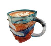 Painted Painted Book Coffee Mug | Glass Book Lover Mug | Decorative Chip-Re
