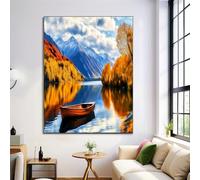 Painting Arte Mural En Lienzo De amarillo azul, Reflexiones de montaña y bosque Impresión En Lienzo, Impresiones Murales paisajes naturales, Cuadro Decorativo De Pared, 50 x 70 cm