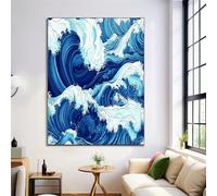 Painting Arte Mural En Lienzo De Azul Real, Ondas Ukiyo-E Impresión En Lienzo, Impresiones Murales Estética Japonesa, Cuadro Decorativo De Pared Para Dormitorio Salón, 70X100Cm