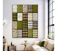 Painting Arte Mural En Lienzo De Verde Oscuro, Tablero De Lunares Impresión En Lienzo, Impresiones Murales Patchwork Geométrico, Cuadro Decorativo De Pared Para Dormitorio Salón, 80X120Cm