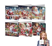 Painting Christmas Greeting Cards, Round Drill Greeting Cards, Cards Crystal Craft Paint, Crystal Painting Kits Thank You Cards, Christmas Cards Greeting Cards 6 Pieces for Students and Children