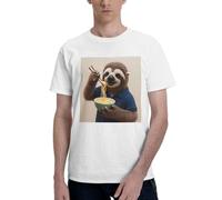 Painting Dog and Butterfly - Camiseta gráfica de algodón de manga corta con cuello redondo para hombre, tallas S-6XL, Sloth Eat Noodles-1, X-Large