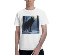 Painting Dog and Butterfly - Camiseta gráfica de algodón de manga corta con cuello redondo para hombre, tallas S-6XL, Wolf and Moon-1, X-Large